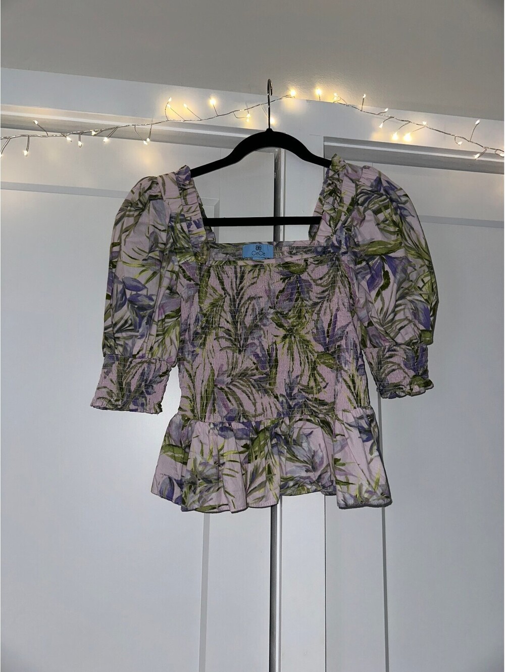 CeCe Women's Smocked Floral Puff Sleeve Top, Size Small